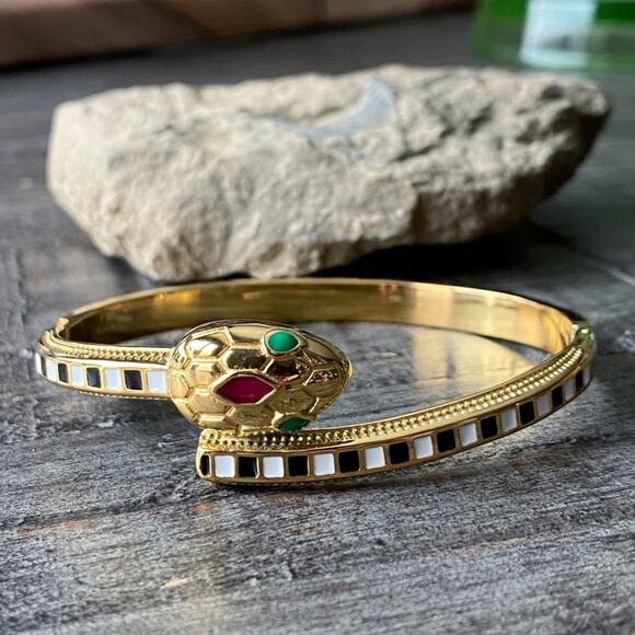 NEW Black and White Striped Serpent Bangle Bracelet - Picture 16 of 16